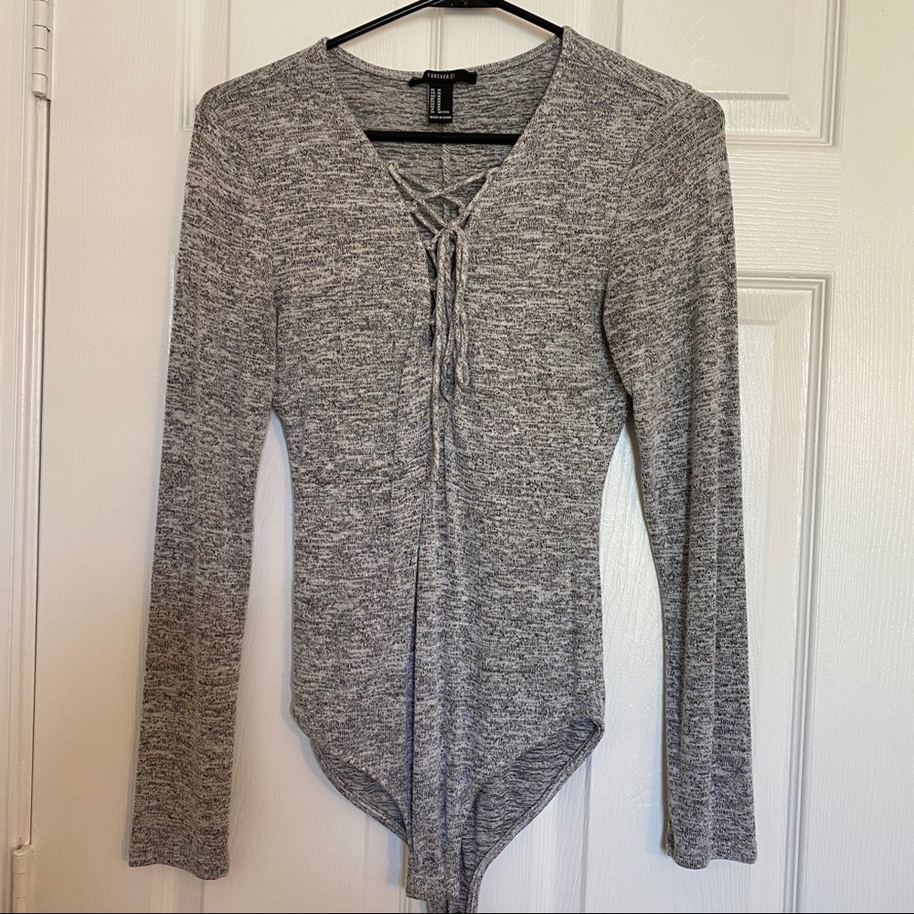 grey lace up body suit